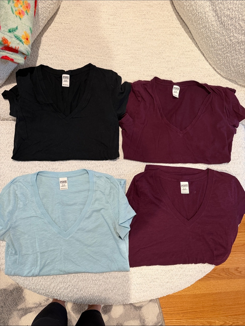 PINK Victoria's Secret V-neck Tee - Black, Burgundy, Light Blue BUNDLE OF 4